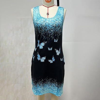 Women's Casual Sundress Summer Beach Dress Graphic Print V Neck Loose Tank Dresses