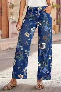 Women's Printed Denim Spring And Autumn Straight Wide-leg Pants