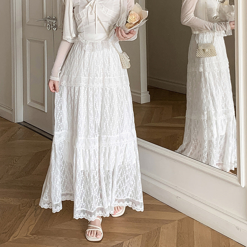 Design Embroidered White Lace Skirt