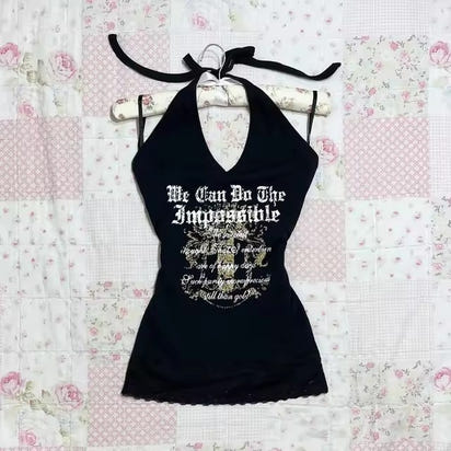 Bow Lace Trim Printed Sleeveless Tank Top