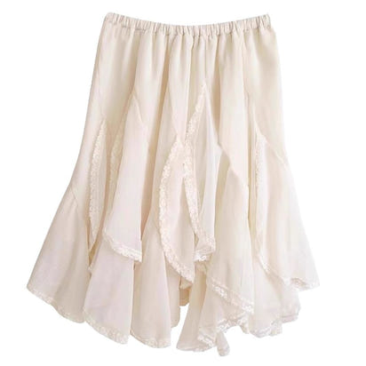 French Irregular Lace Patch High-waisted Slimming Tulle Skirt
