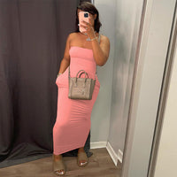 S390151 Women's  solid-color strapless dress, a fashionable and elegant long dress for women
