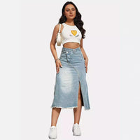 American Retro Denim Split Stitching Skirt