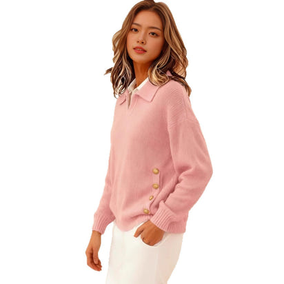 Turn-down Collar Button-down Collar Pullover Women's Long Sleeve