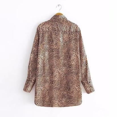 Women's Animal Print Satin Texture Long Sleeve Shirt