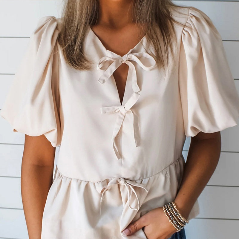 Spring And Summer New Solid Color Pullover Short-sleeved Top For Women