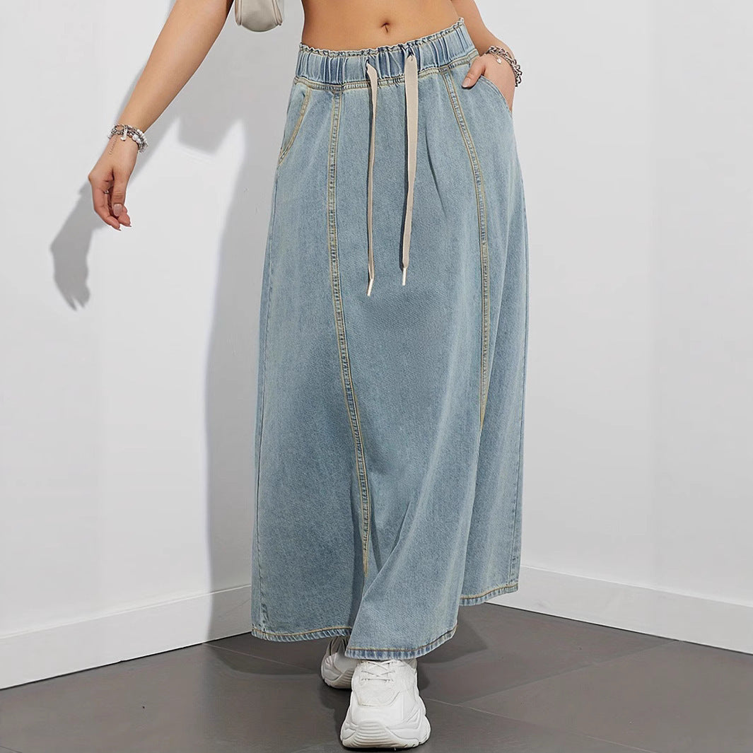 Retro High Waist Slimming Loose Denim Skirt