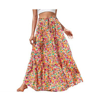 Flower Print Elastic Waist Skirt