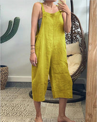 Summer solid-colored cotton overalls, seven-tenths loose casual overalls