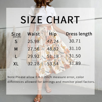 Women's Floral Tiered Midi Skirt Elastic Waist Dressy Casual A-line Flowy Boho Skirts