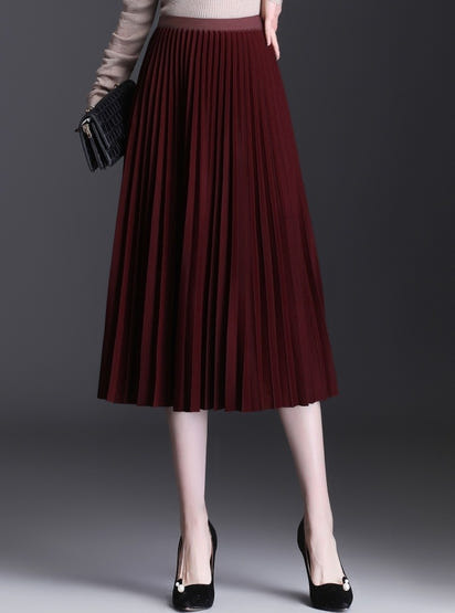 Women's high-end pleated skirt with a sense of drape, solid color large pleated skirt for women