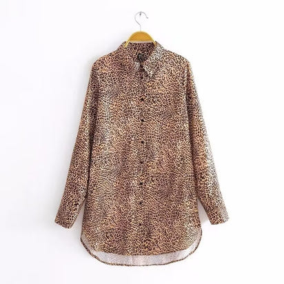 Women's Animal Print Satin Texture Long Sleeve Shirt