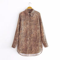 Women's Animal Print Satin Texture Long Sleeve Shirt