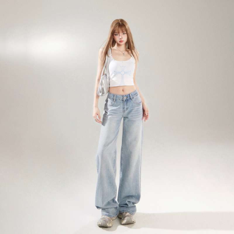 American retro low-waisted hot girl loose wide-leg pants, versatile spring and summer straight-leg jeans, women's trousers plus