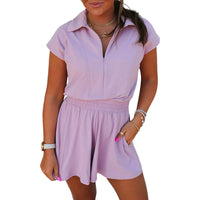 When Ying summer new lapel short-sleeved jumpsuit women casual sports wind waist rompers women