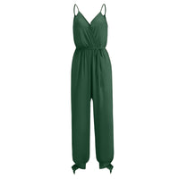 A large quantity of backless drawstring deep V-neck halter long jumpsuits