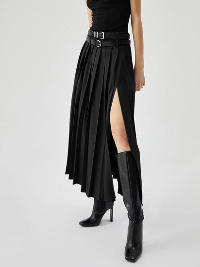 Women's High Waist Slimming Slit Pleated Skirt