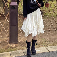 French Irregular Lace Patch High-waisted Slimming Tulle Skirt