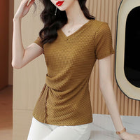 Knitted Ice Silk Short Sleeve T-shirt Women's Summer