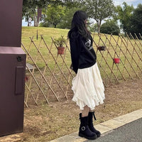 French Irregular Lace Patch High-waisted Slimming Tulle Skirt