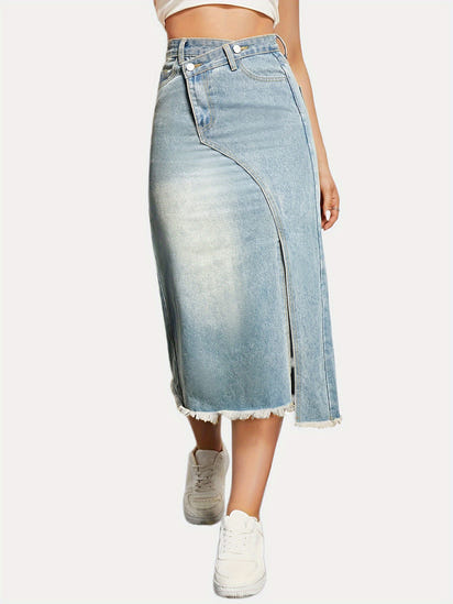 American Retro Denim Split Stitching Skirt