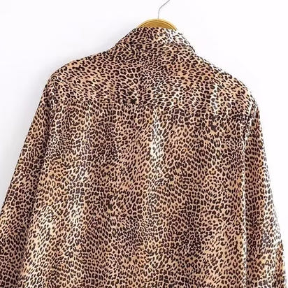 Women's Animal Print Satin Texture Long Sleeve Shirt