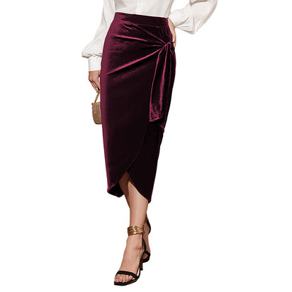 New Solid Color Twisted Skirt Temperament Commute Autumn And Winter Split Velvet Dress