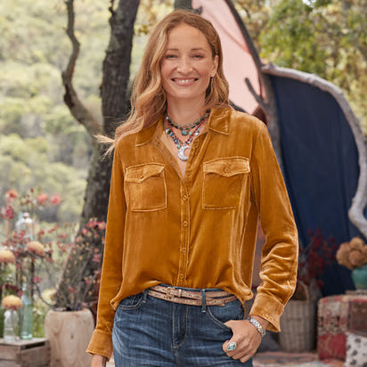 Women's Casual Slim-Fit Long Sleeve Velvet Shirt