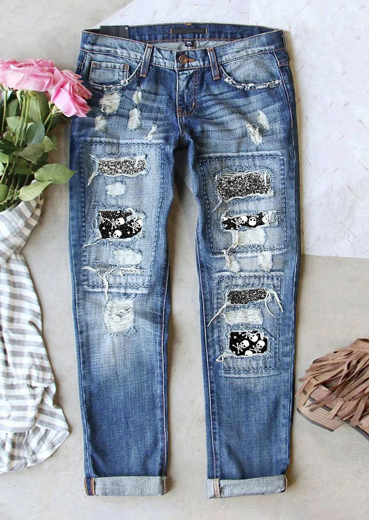 Women's Jeans Ripped Print Patch