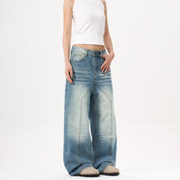 Wide-leg Blue Jeans Deconstruct Stitching Men And Women