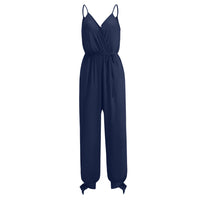 A large quantity of backless drawstring deep V-neck halter long jumpsuits