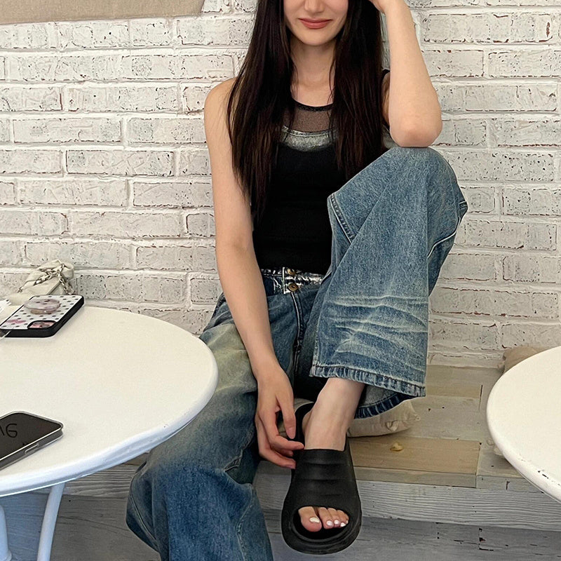 Irregular Waist Straight Design Sense Niche Retro Distressed Lengthened Mop Pants